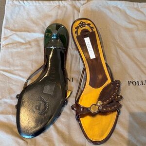 Pollini Brown Women's Sandals / Gold footbed, kitten heel